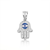 Gold Enamel Cubic Zirconia Studded Hamsa Hand Evil Eye Of Protection Pendant Necklace (Available in Yellow/Rose/White Gold)
