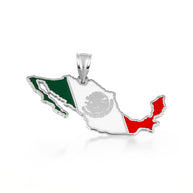 .925 Sterling Silver Mexico Map Flag Enamel Pendant Necklace