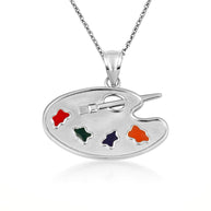 .925 Sterling Silver Enamel Palette Paint Brush Artist Pendant Necklace