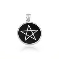 Gold Enamel Wiccan 5 Point Star Pentagram Medallion Pendant Necklace (Available in Yellow/Rose/White Gold)