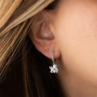 .925 Sterling Silver Cherub Angel Cuban Link Huggie Hoop Earrings