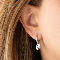 .925 Sterling Silver Dolphin Heart Cuban Link Huggie Hoop Earrings
