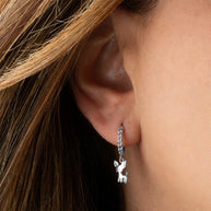 .925 Sterling Silver Chihuahua Pet Dog Cuban Link Huggie Hoop Earrings