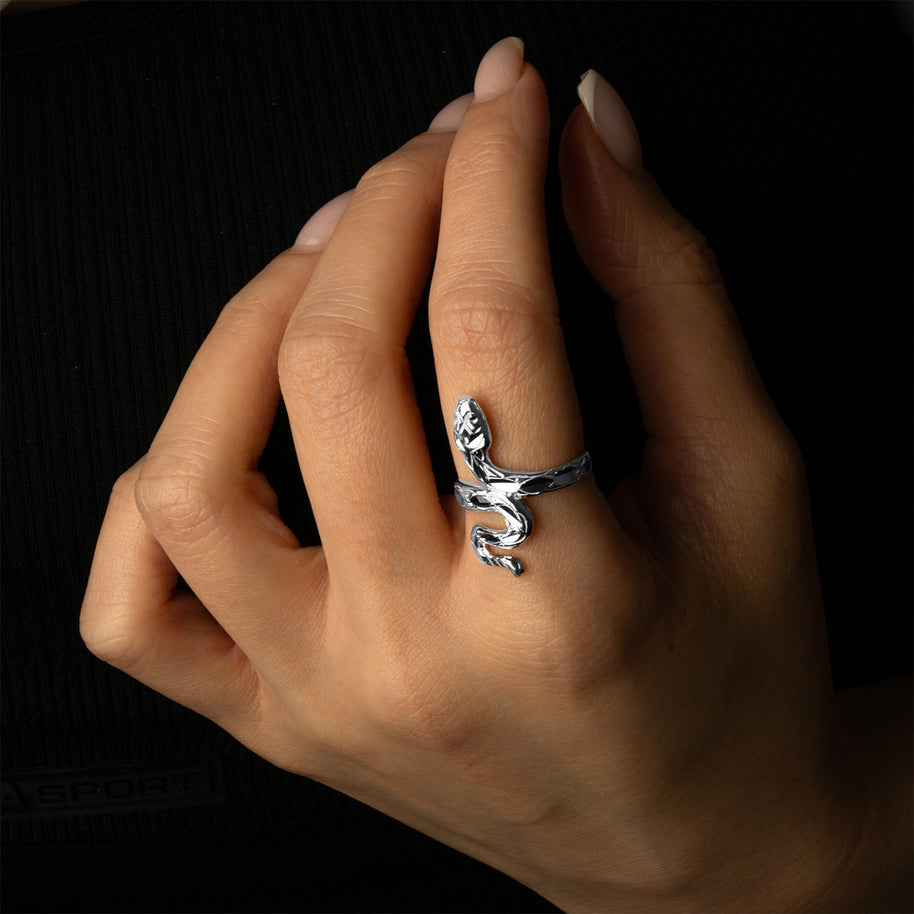 .925 Sterling Silver Diamond Cut Serpent Snake Textured Ring