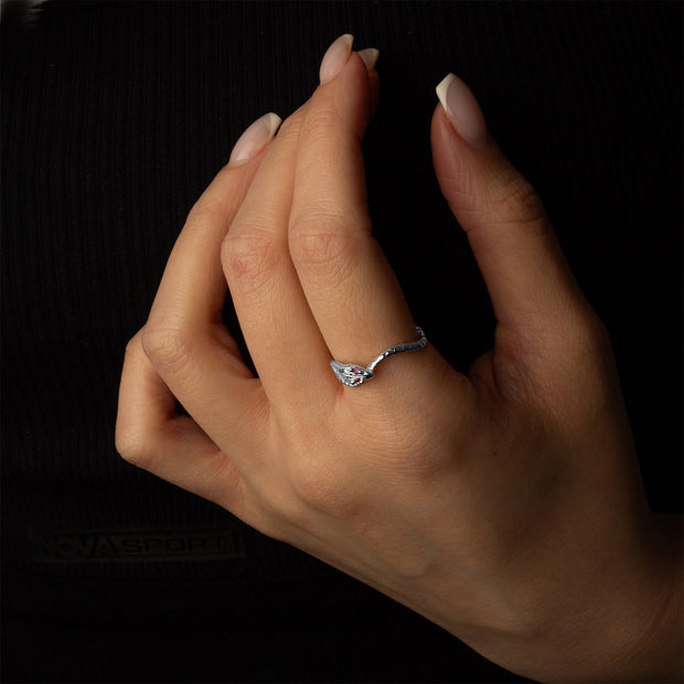 .925 Sterling Silver Textured Serpent Snake Ruby Birthstone Ring