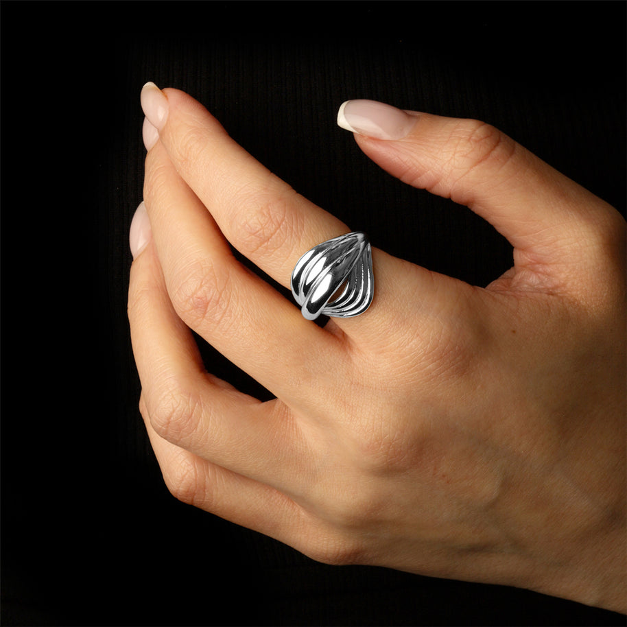 .925 Sterling Silver Multi Row Wavy Band Ring