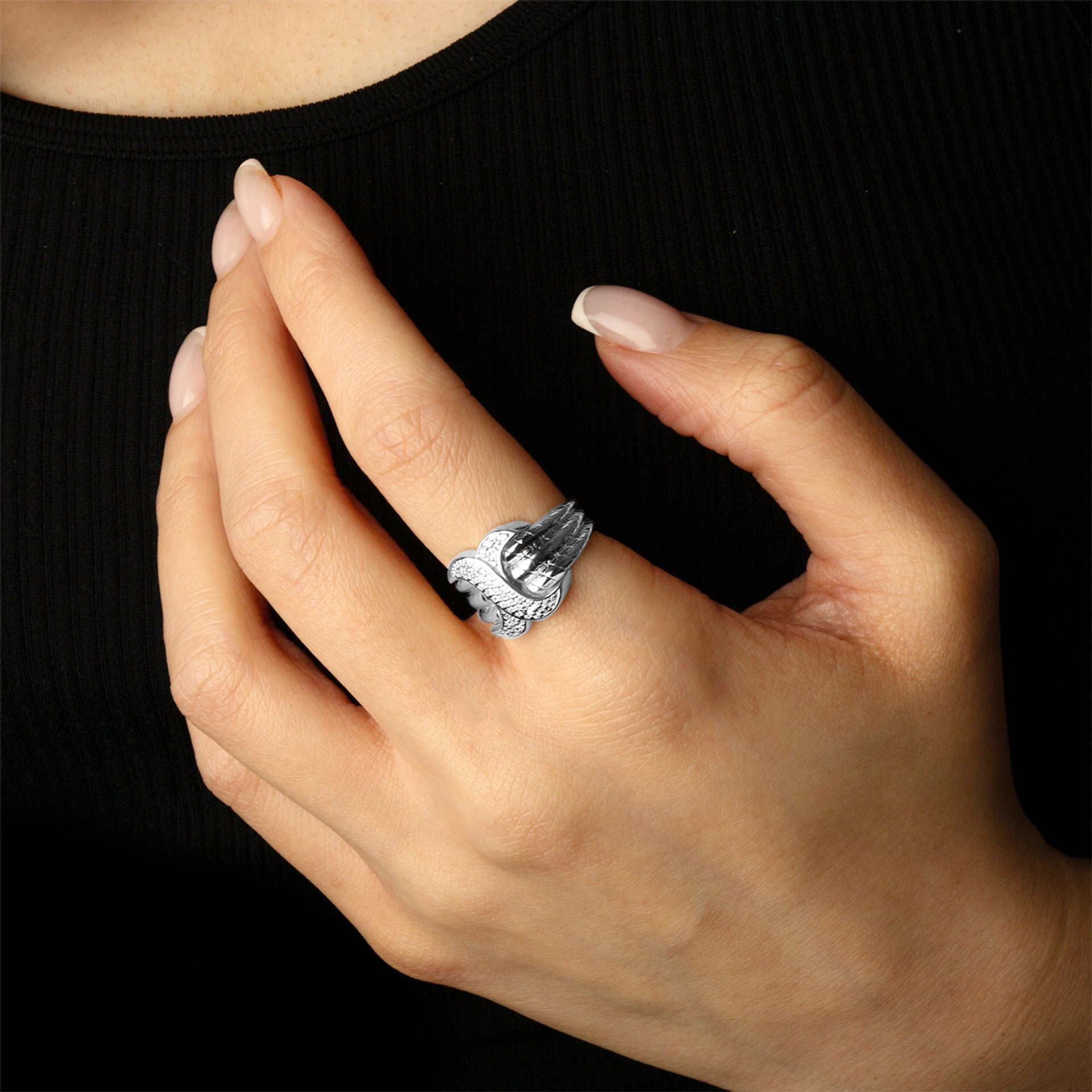 .925 Sterling Silver Cubic Zirconia X Design Multi Row Triple Band Ring