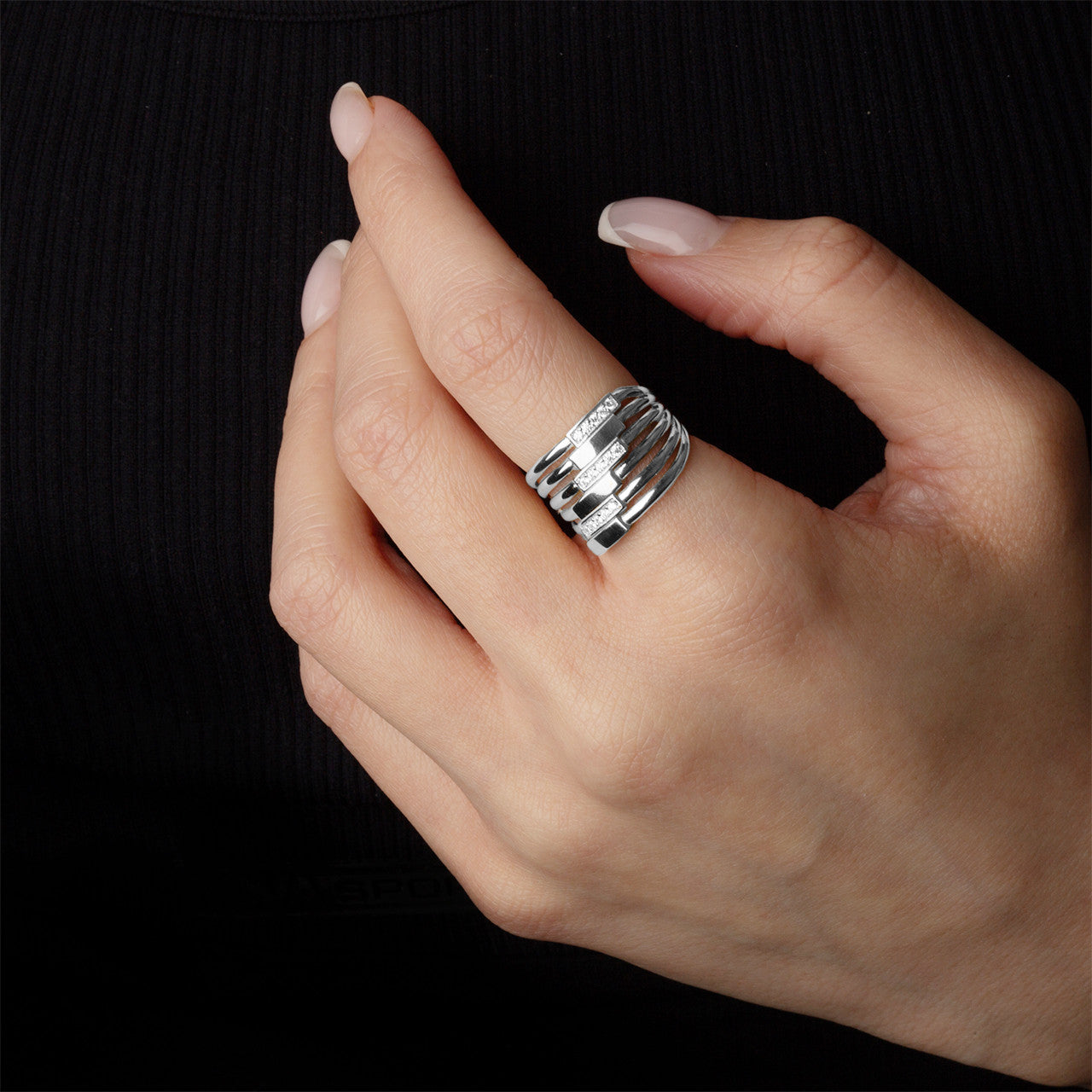 .925 Sterling Silver Multi Row Channel Set Cubic Zirconia Bar Band Ring