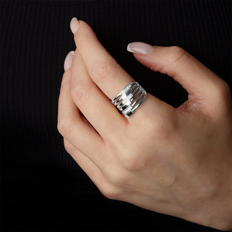 .925 Sterling Silver Multi Row Channel Set Cubic Zirconia Bar Band Ring