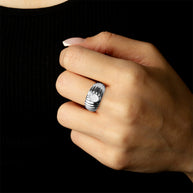 .925 Sterling Silver Ribbed Oval Solitaire Cubic Zirconia Ring