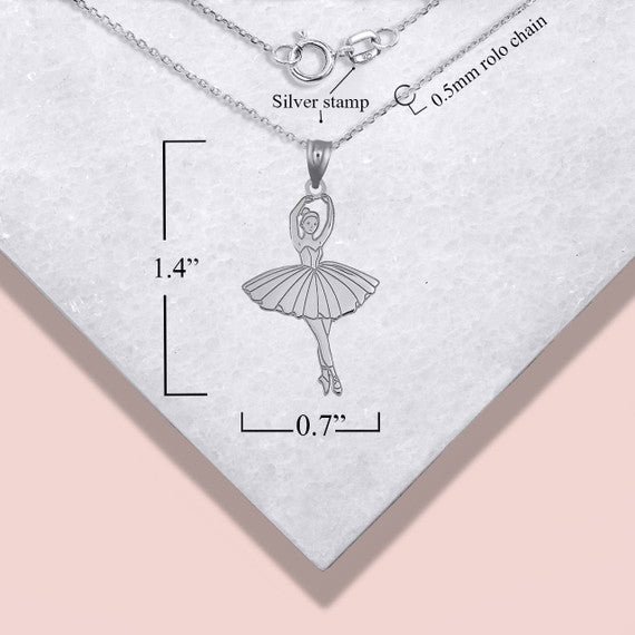 .925 Sterling Silver Engravable Ballerina Ballet Dancer Reversible Pendant Necklace
