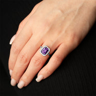 .925 Sterling Silver Radiant Cut Birthstone Halo Ring