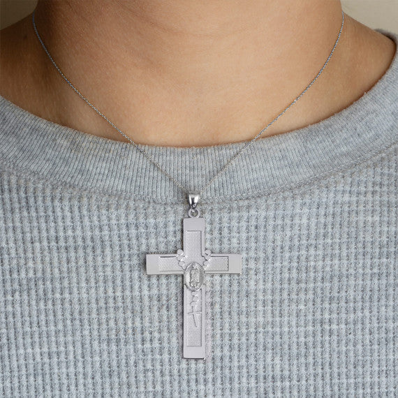.925 Sterling Silver Lady Of Guadalupe Beaded Rosary Cross Pendant Necklace