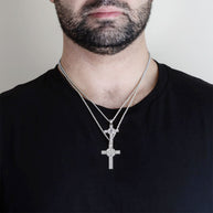 .925 Sterling Silver Saint Benedict Medal Cross Textured Pendant Necklace (Available in Small/Large)