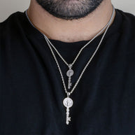 .925 Sterling Silver Saint Benedict Medal Key Textured Pendant Necklace (Available in Small/Large)