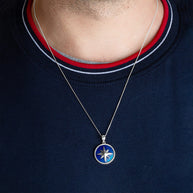 .925 Sterling Silver Enamel Compass Rose Medallion Pendant Necklace