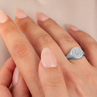 .925 Sterling Silver Moon Face Celestial Stars Signet Ring