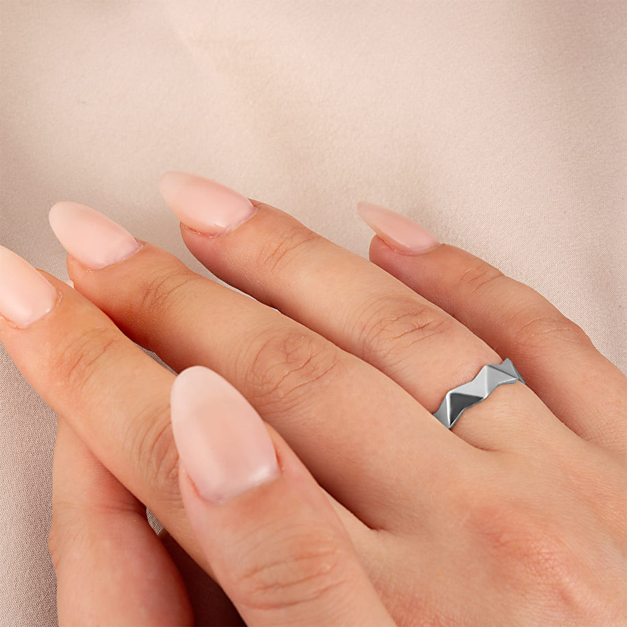 .925 Sterling Silver Geometric Band Ring