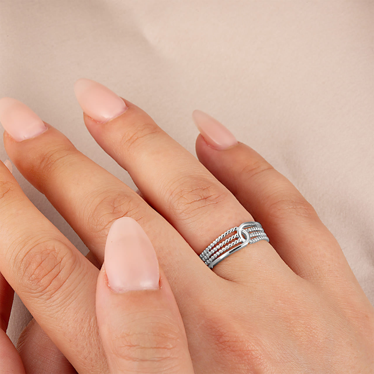 .925 Sterling Silver Multi-Row Beaded Band Ring