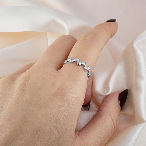 .925 Sterling Silver Beaded Circle Bubble Band Ring
