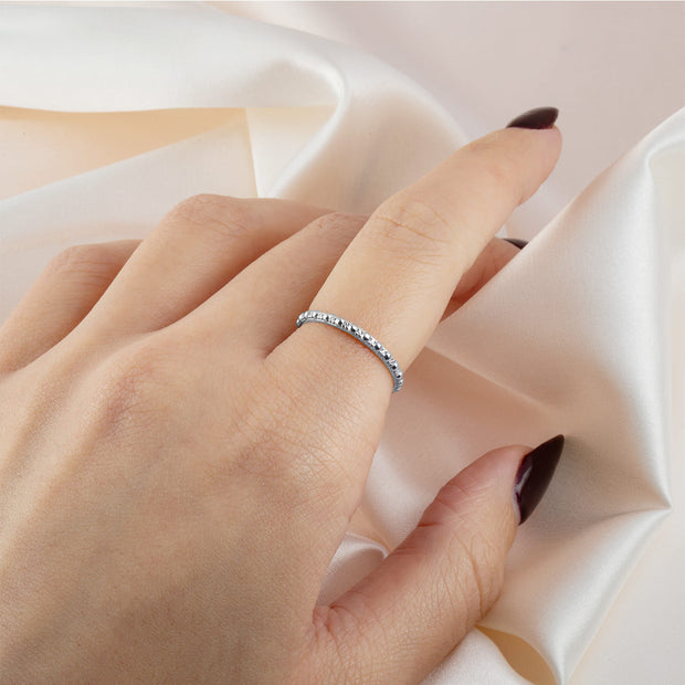 .925 Sterling Silver Beaded Bubble Eternity Band Ring