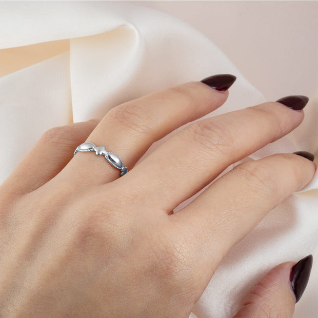 .925 Sterling Silver Beaded Marquise and Cross Eternity Band Ring