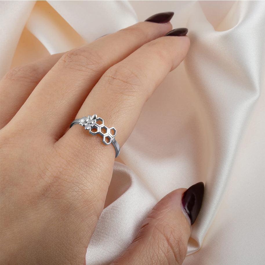 .925 Sterling Silver Honeycomb Bee Ring