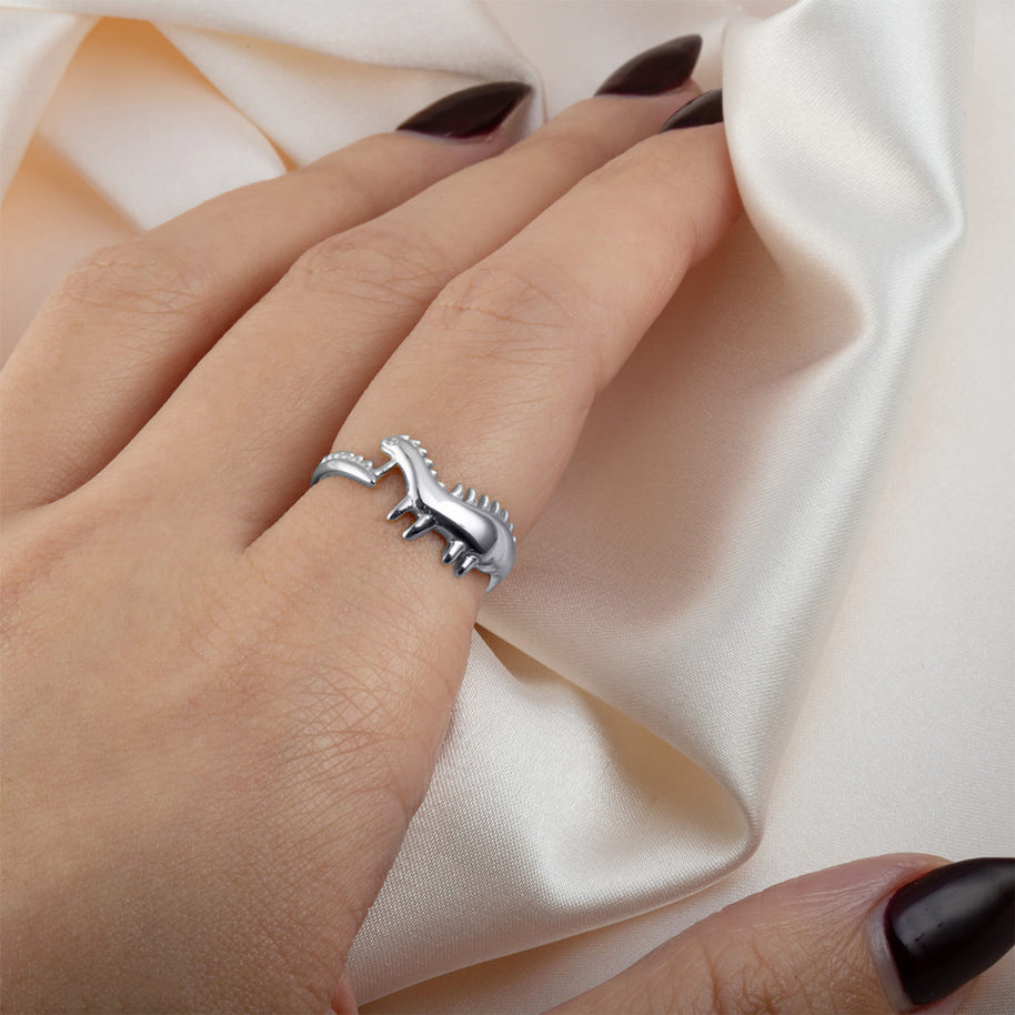 .925 Sterling Silver Dinosaur Stegosaurus Band Ring