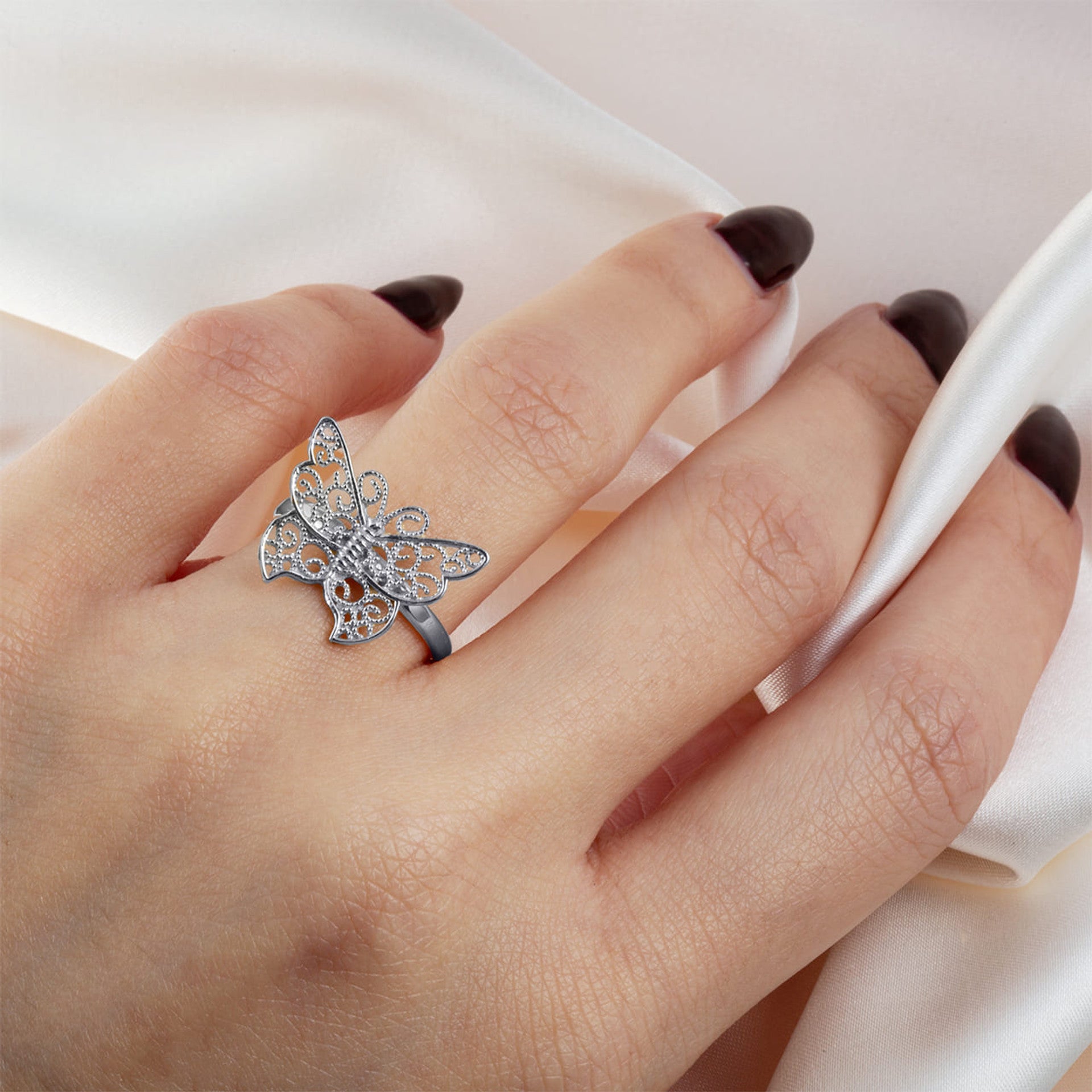 .925 Sterling Silver Filigree Butterfly Milgrain Ring