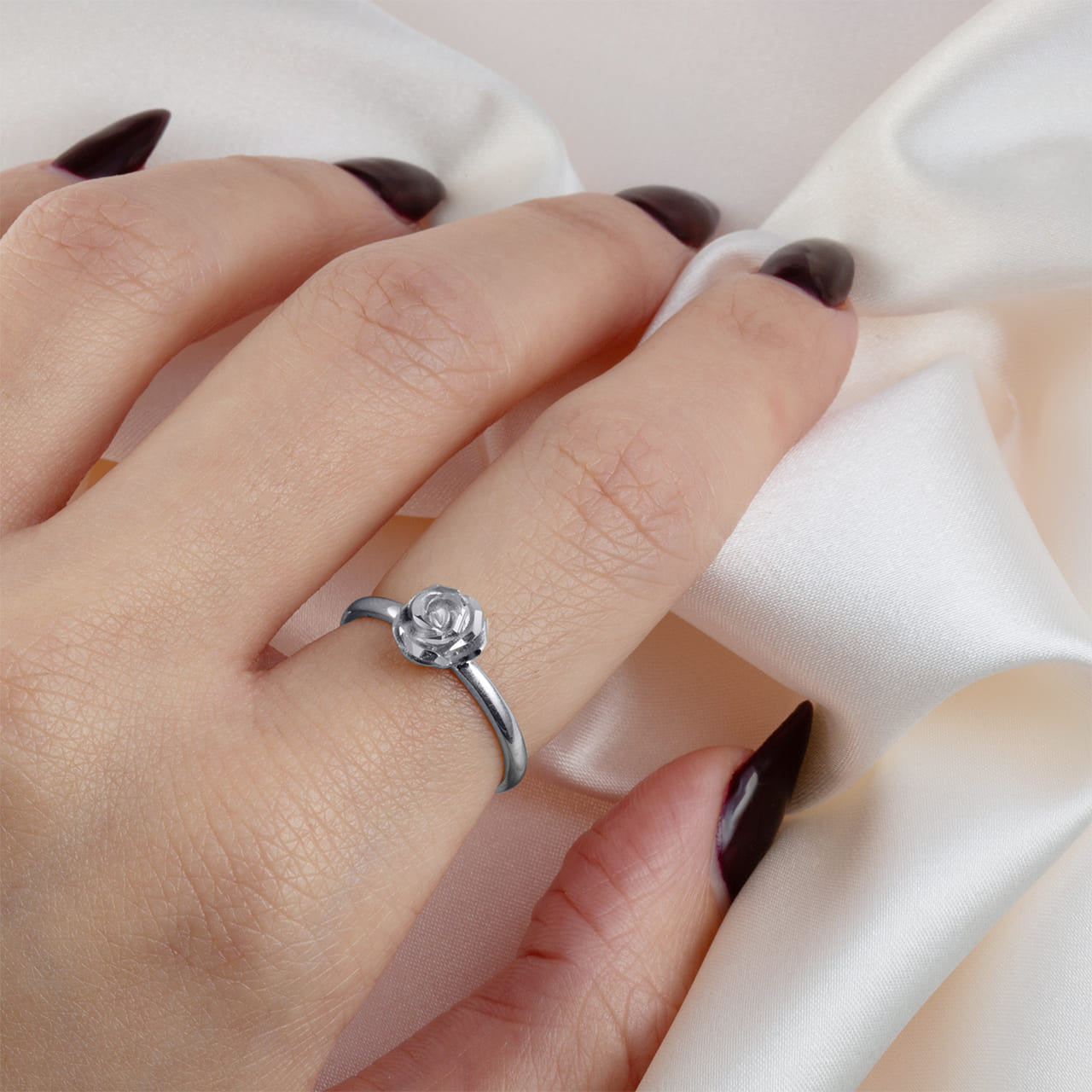 925 Sterling Silver Diamond Cut Rose Flower Ring
