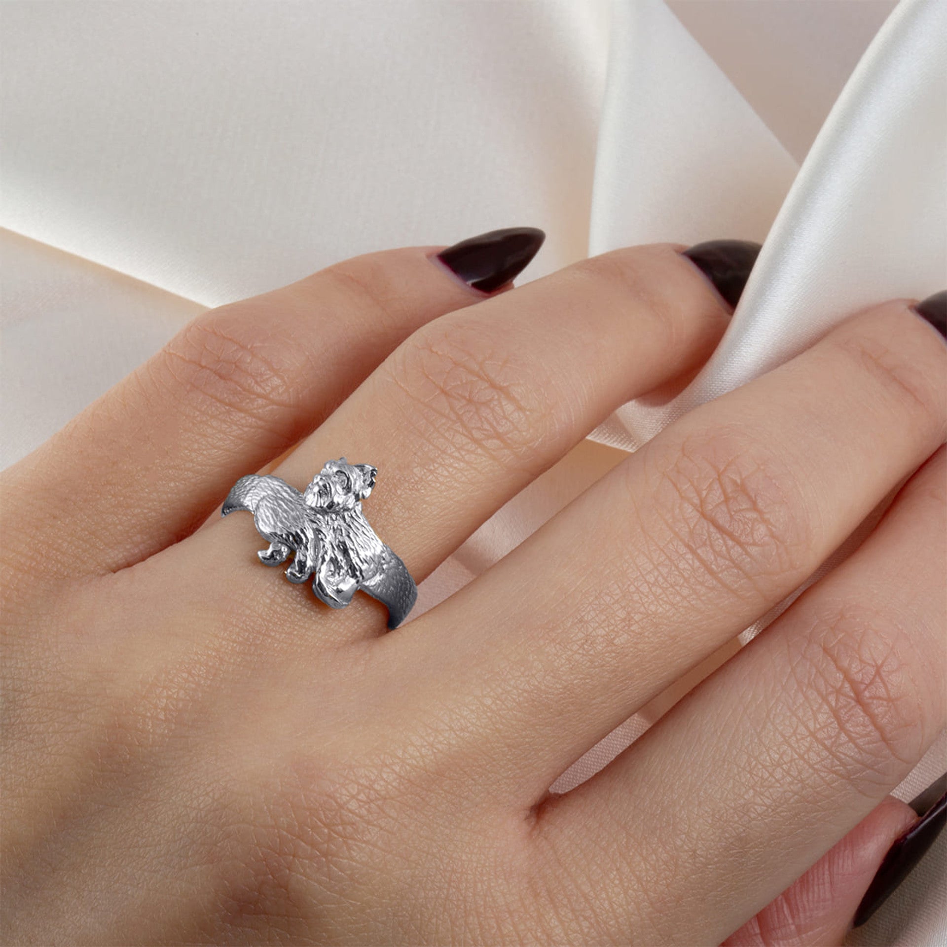 .925 Sterling Silver Yorkshire Terrier Pet Dog Yorkie Band Ring