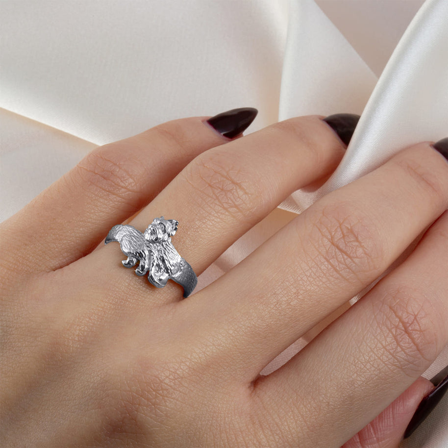 .925 Sterling Silver Yorkshire Terrier Pet Dog Yorkie Band Ring