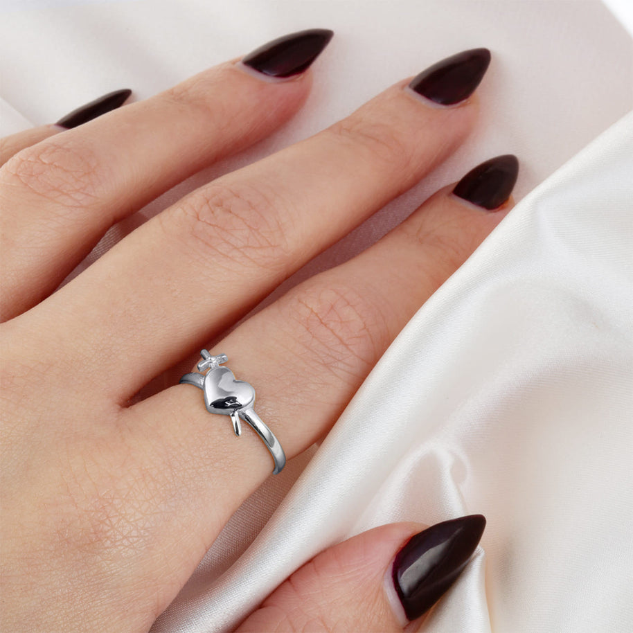 .925 Sterling Silver Cross Sword Heart Ring