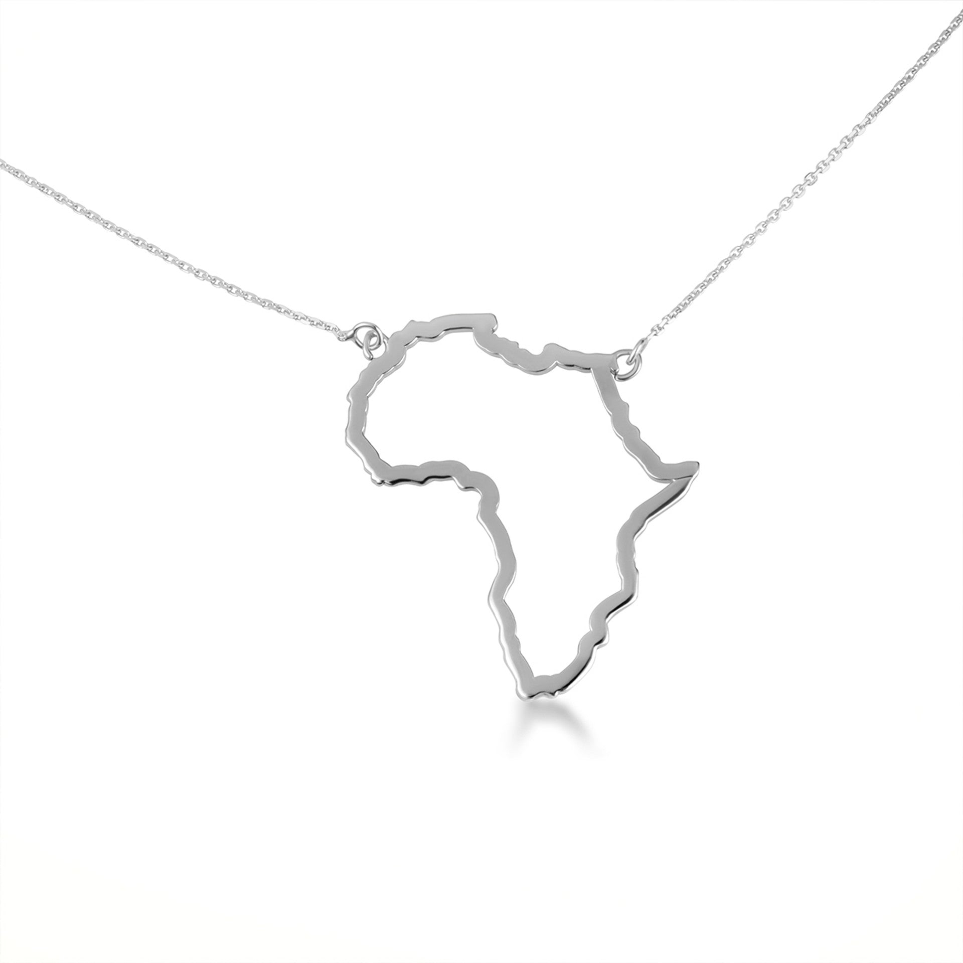 .925 Sterling Silver Africa Map Pendant Necklace