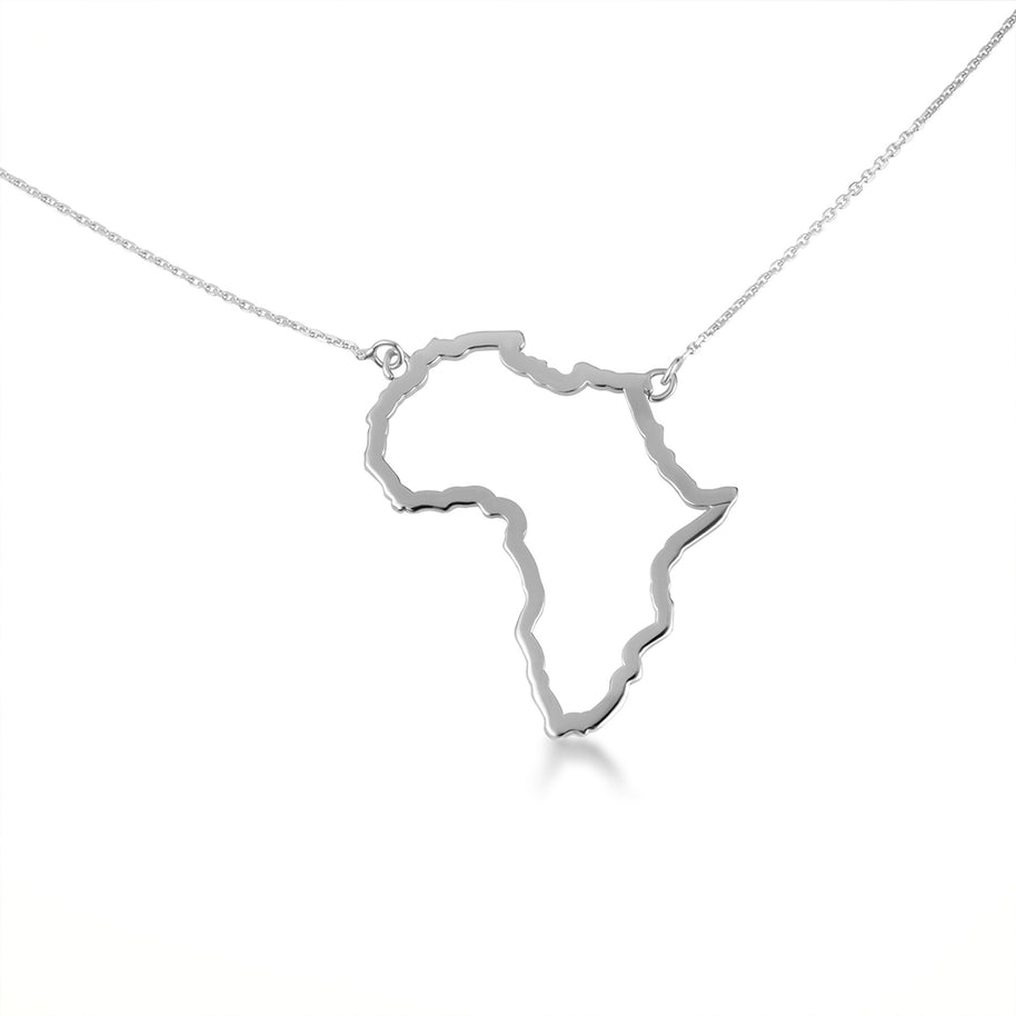 .925 Sterling Silver Africa Map Pendant Necklace