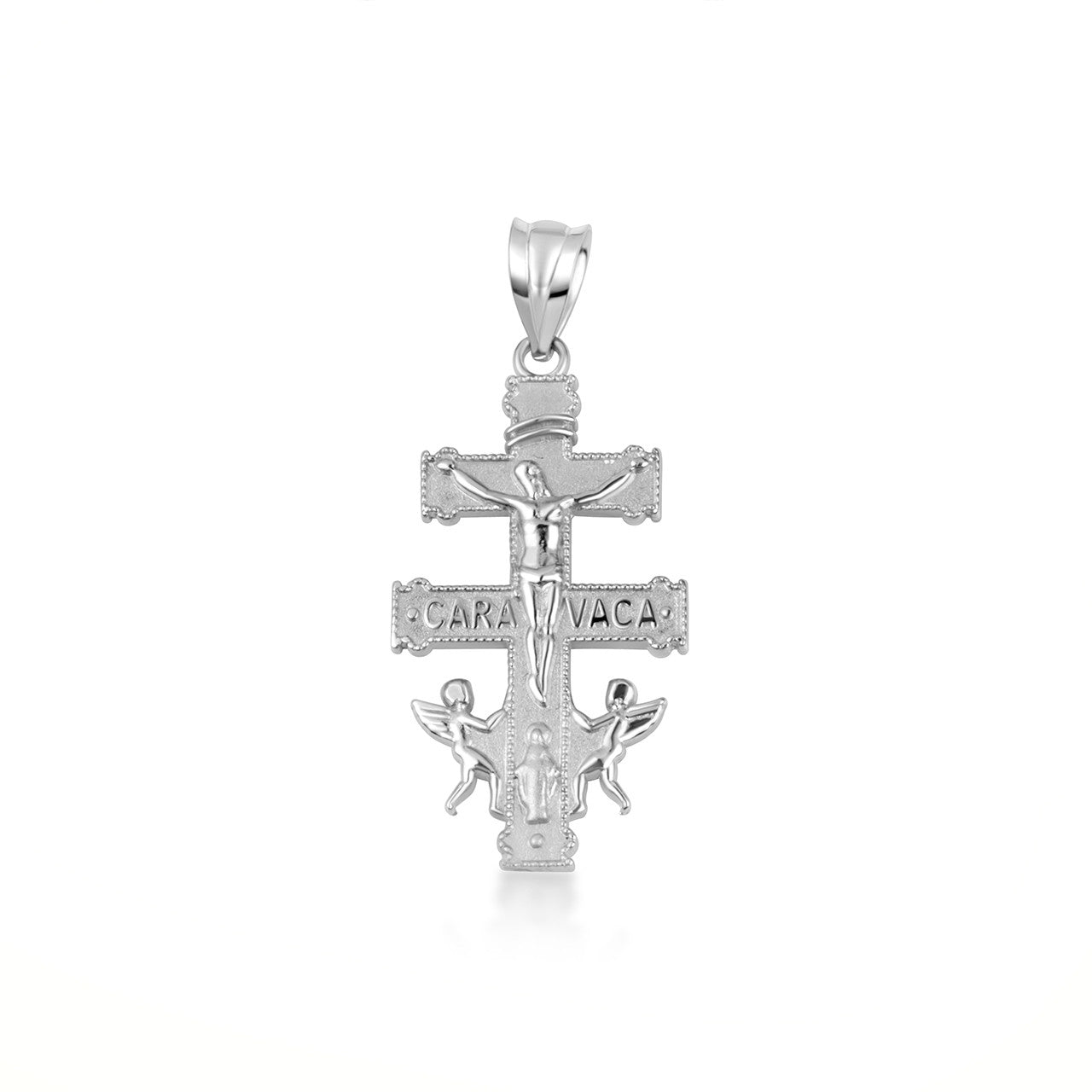 .925 Sterling Silver Spanish Caravaca Cross Crucifix Jesus Christ Angels Pendant Necklace