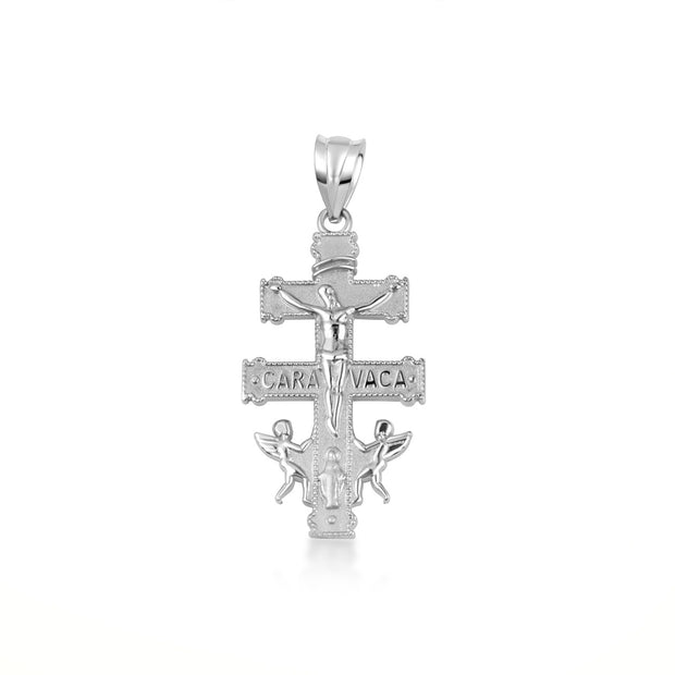 .925 Sterling Silver Spanish Caravaca Cross Crucifix Jesus Christ Angels Pendant Necklace