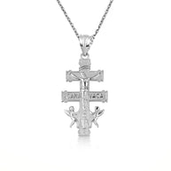 .925 Sterling Silver Spanish Caravaca Cross Crucifix Jesus Christ Angels Pendant Necklace