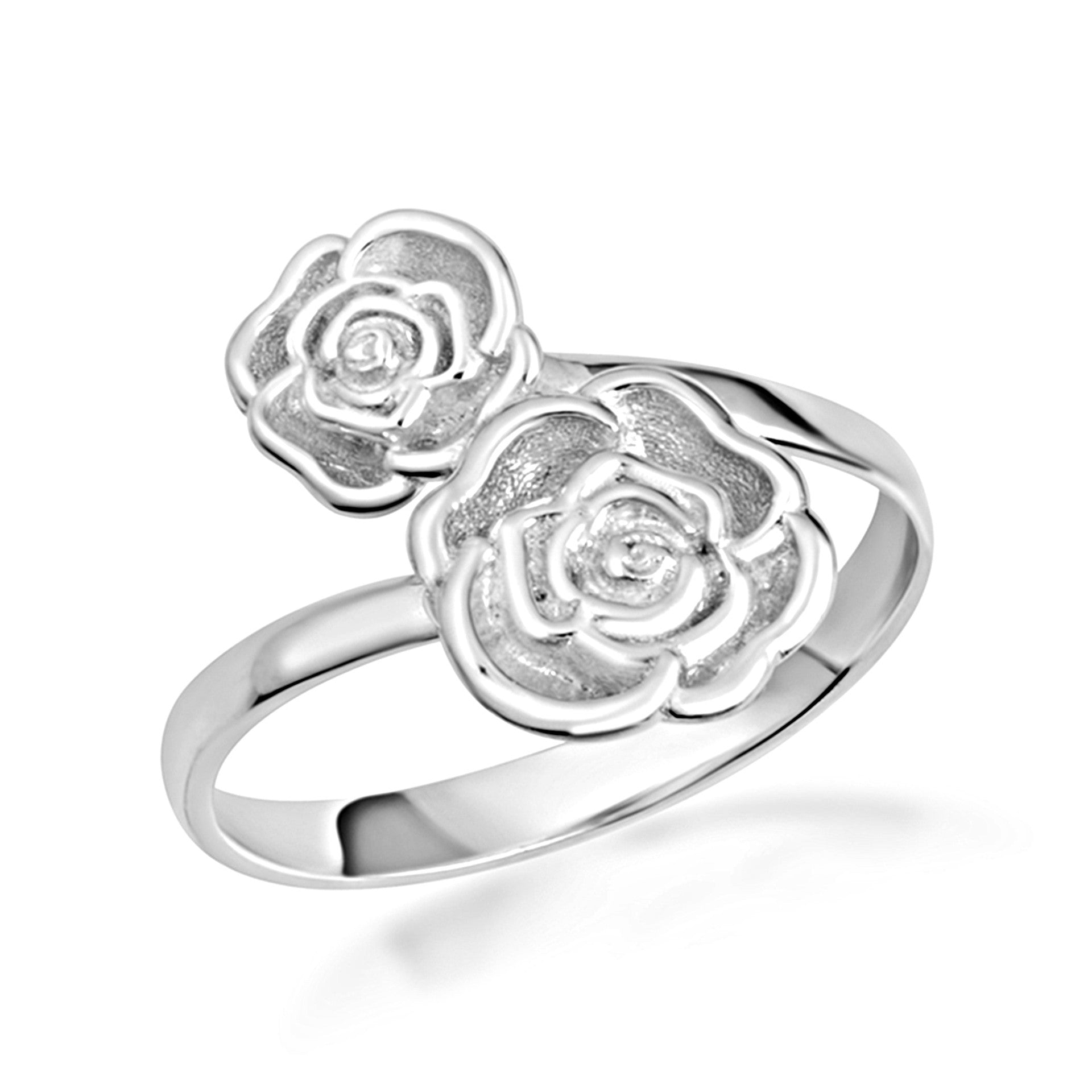 Gold Double Rose Flower Band Ring (Available in Yellow/Rose/White Gold)