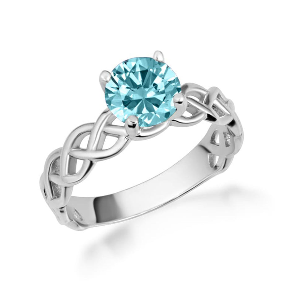 Gold Genuine Round Gemstone Trinity Knot Claddagh Ring (Available in Yellow/Rose/White Gold)