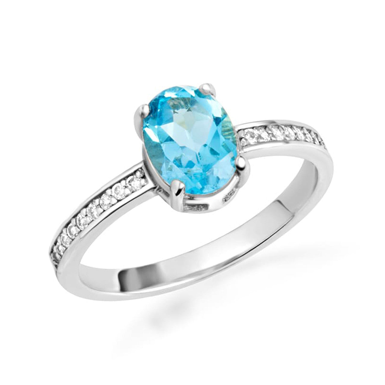 Gold Genuine Oval Gemstone Diamond Pave Band Ring (Available in Yellow/Rose/White Gold)