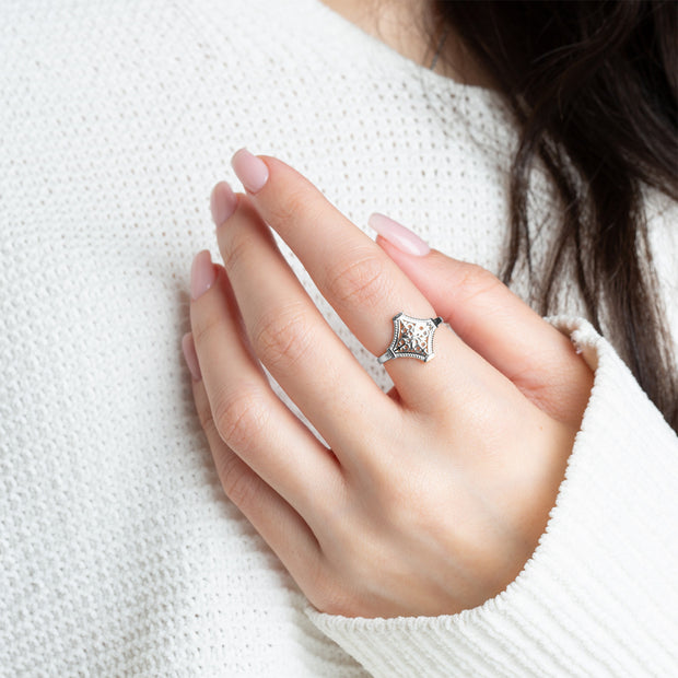 925 Sterling Silver Flower Filigree Statement Ring