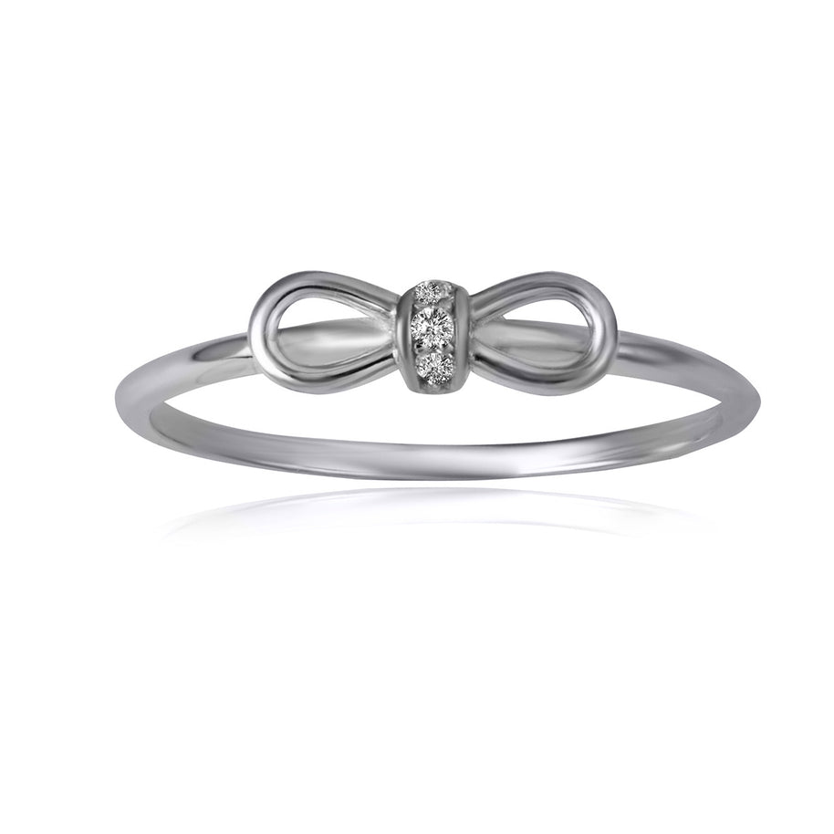 925 Sterling Silver Cubic Zirconia Bow Tie Ribbon Ring