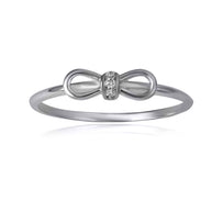 925 Sterling Silver Cubic Zirconia Bow Tie Ribbon Ring
