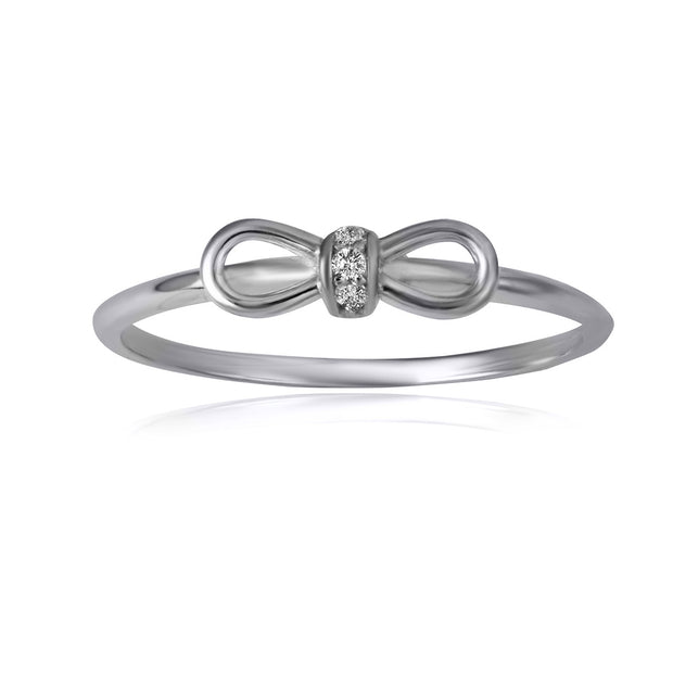 925 Sterling Silver Cubic Zirconia Bow Tie Ribbon Ring