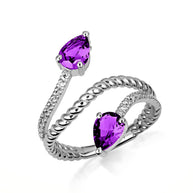 .925 Sterling Silver Pear Cut Double Gemstone Wrap Around Rope Band Ring
