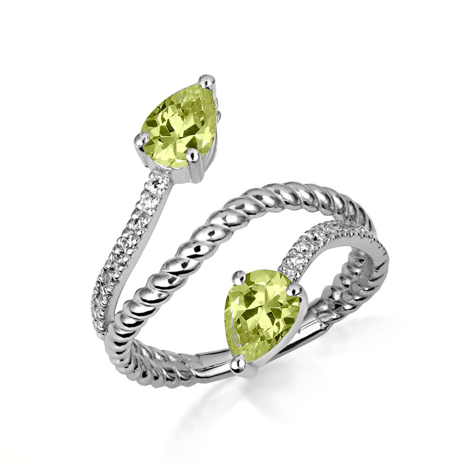 .925 Sterling Silver Pear Cut Double Gemstone Wrap Around Rope Band Ring