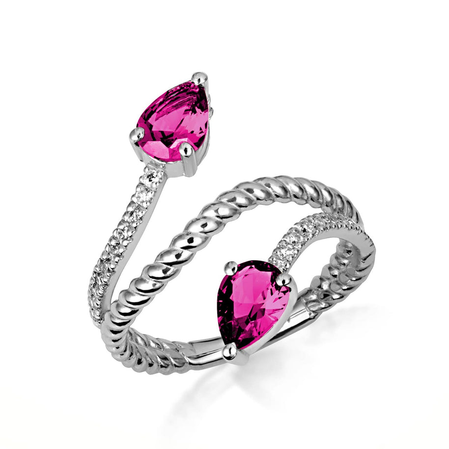 .925 Sterling Silver Pear Cut Double Gemstone Wrap Around Rope Band Ring