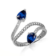 .925 Sterling Silver Pear Cut Double Gemstone Wrap Around Rope Band Ring