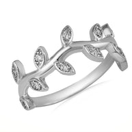 .925 Sterling Silver Studded Olive Branch Vines Band Ring